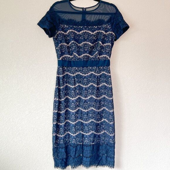 Jax Dresses & Skirts - Jax Navy Blue Lace Overlay Cocktail Dress, Size 6